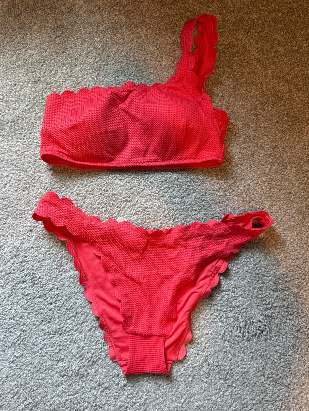 Red Scalloped One-Shoulder Bikini Set from Aerie- M TOP L BOTTOM